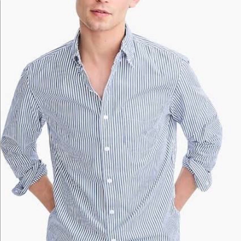 J Crew White and Blue Striped Dress Shirt L 16-16 1/2 - Picture 8 of 9